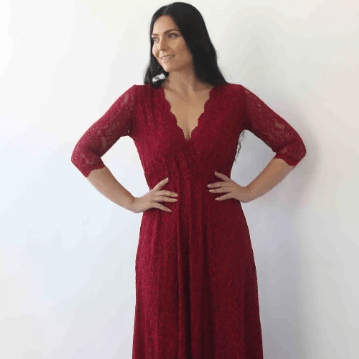 Abito bordeaux con corpetto in pizzo e maniche a tre quarti. - Because I'm Different shop
