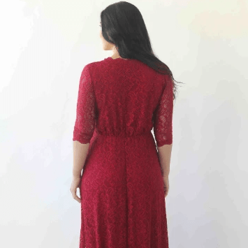 Abito bordeaux con corpetto in pizzo e maniche a tre quarti. - Because I'm Different shop