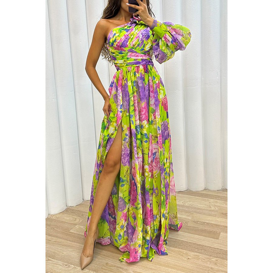 Abito casual, design con spacco ampio e multicolore con spalla obliqua. - Because I'm Different shop