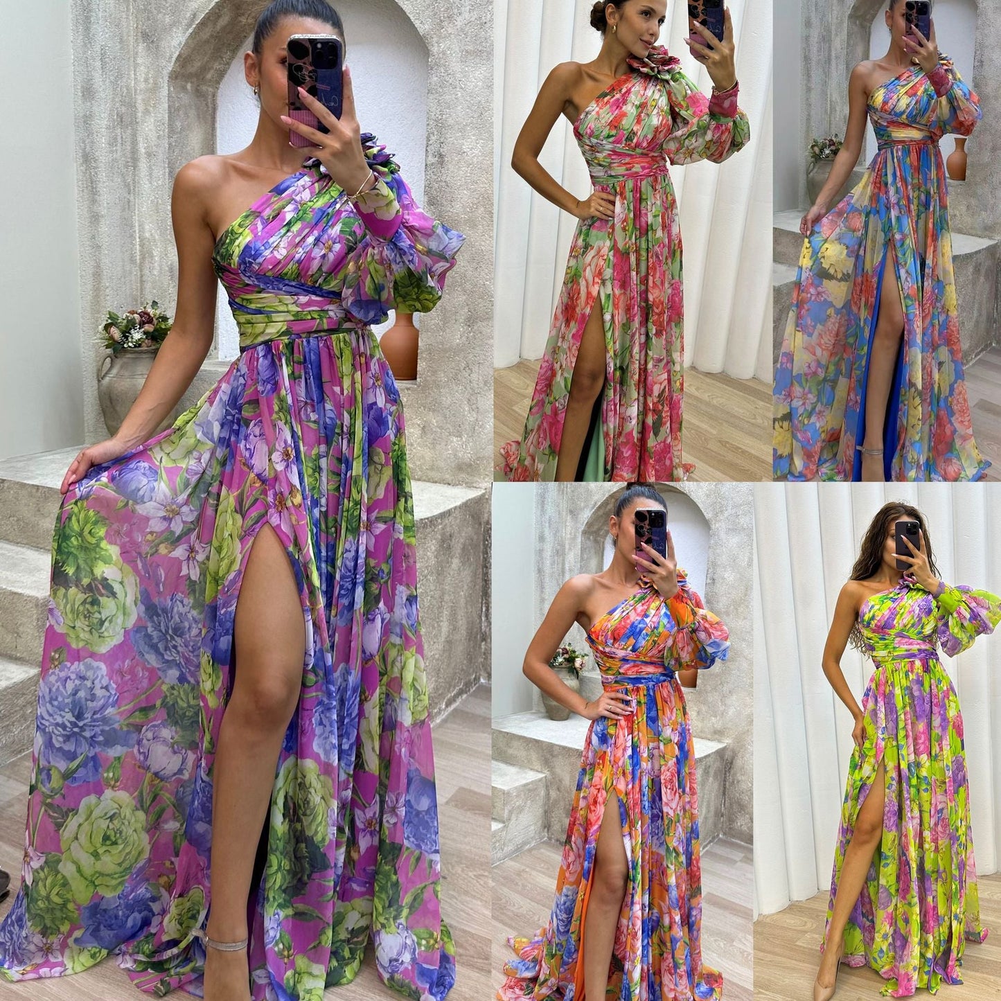Abito casual, design con spacco ampio e multicolore con spalla obliqua. - Because I'm Different shop