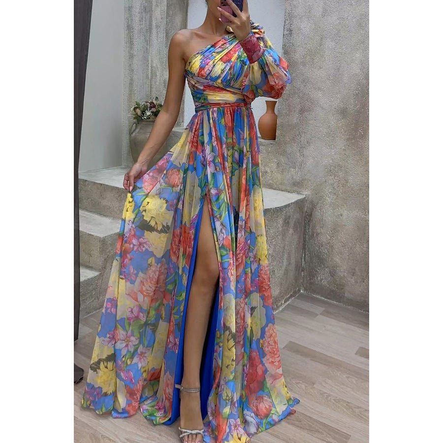 Abito casual, design con spacco ampio e multicolore con spalla obliqua. - Because I'm Different shop