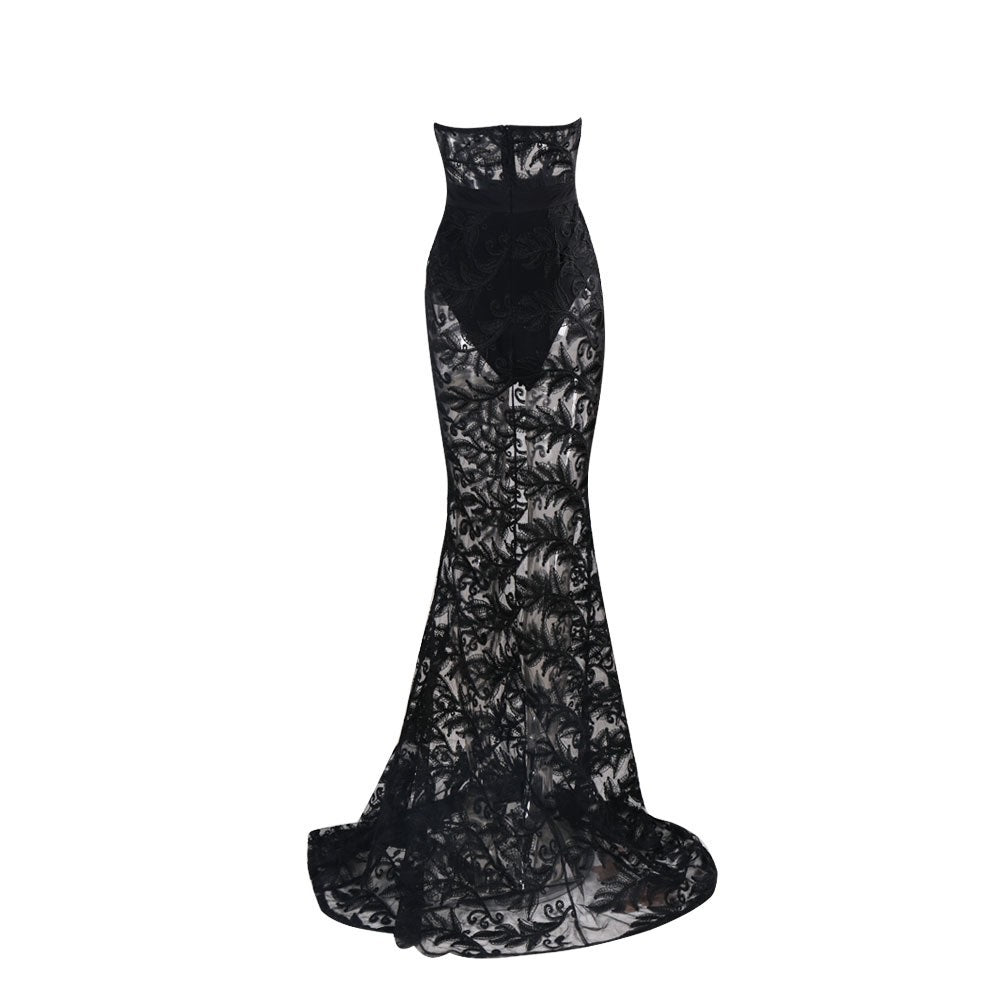 Abito da sera lungo in pizzo nero. - Because I'm Different shop