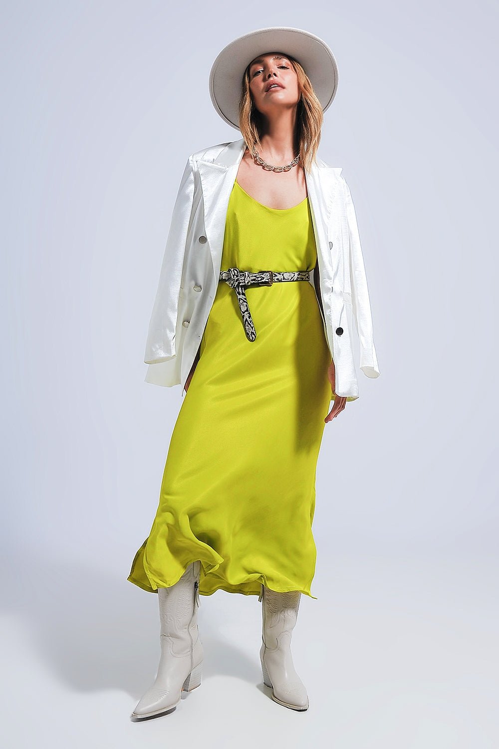 Abito sottoveste midi in raso con spalline sottili, verde. - Because I'm Different shop