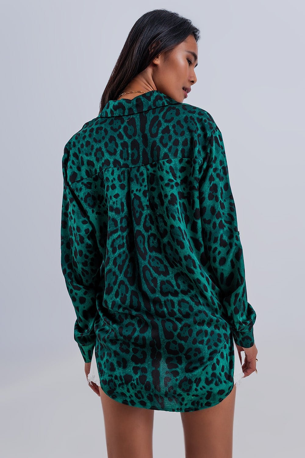 Camicia Morbida a Maniche Lunghe con Stampa Animalier Verde - Because I'm Different shop