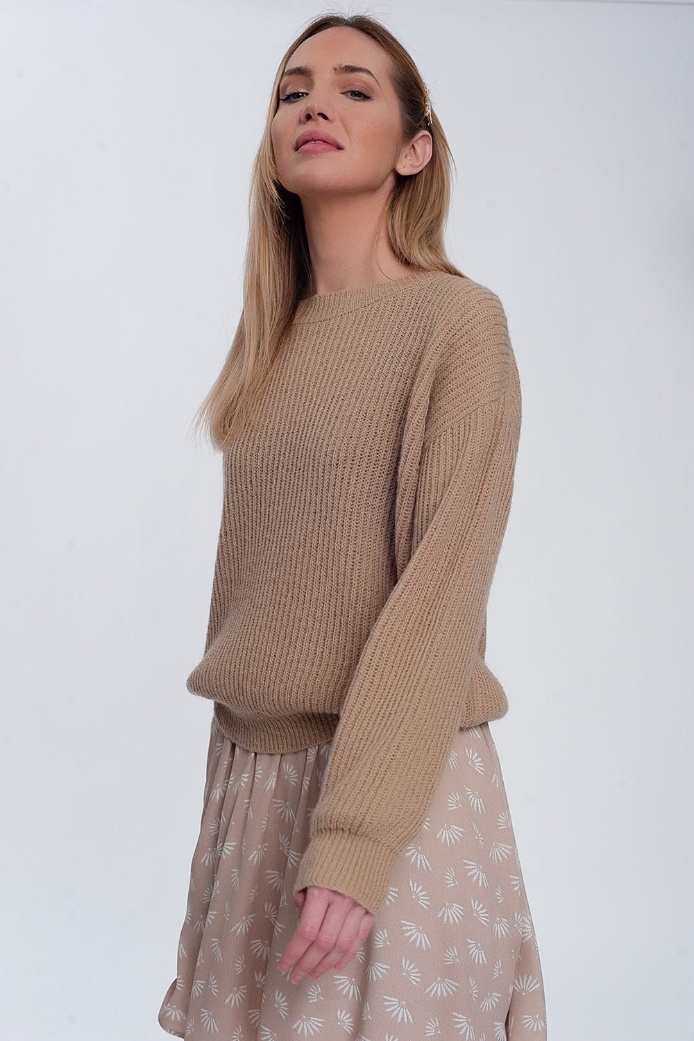 Maglione a Coste in Beige Chiaro - Because I'm Different shop