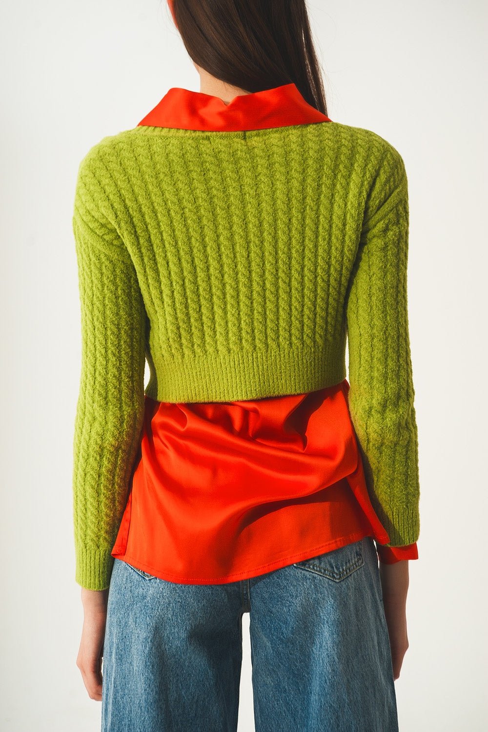 Maglione Crop a Treccia con Girocollo in Verde Lime - Because I'm Different shop