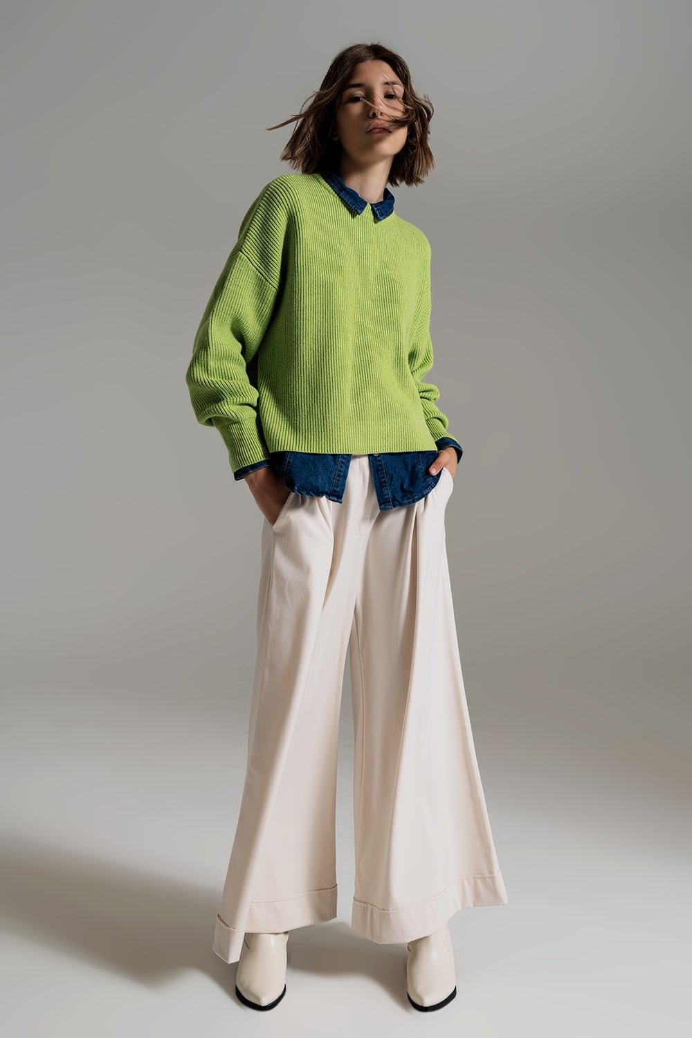 Maglione Verde a Maglia Grossa con Vestibilità Comoda - Because I'm Different shop