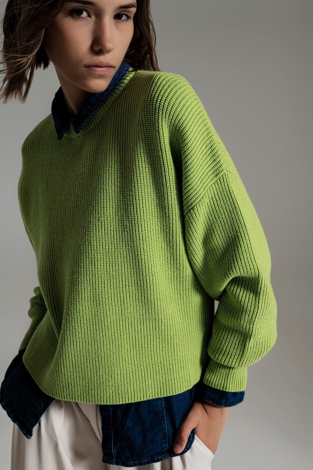 Maglione Verde a Maglia Grossa con Vestibilità Comoda - Because I'm Different shop