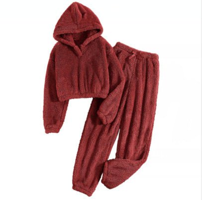 Set Due Pezzi da Donna per Autunno e Inverno: Nuovo Top Peloso con Cappuccio per il Tempo Libero a Casa - Because I'm Different shop