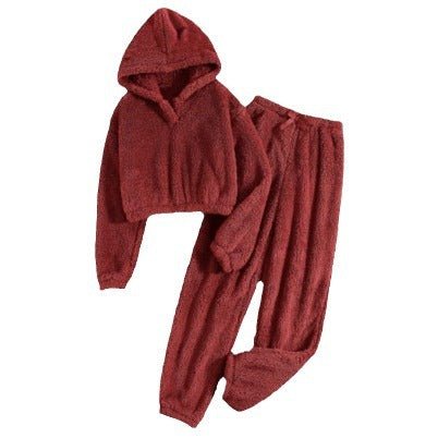 Set Due Pezzi da Donna per Autunno e Inverno: Nuovo Top Peloso con Cappuccio per il Tempo Libero a Casa - Because I'm Different shop