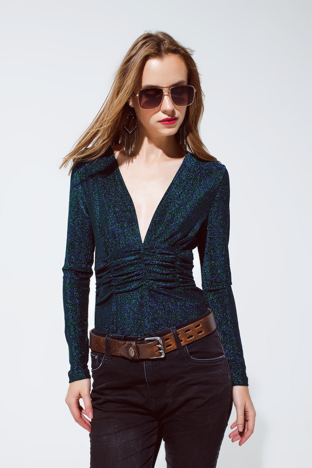 Top Body Lungo Maniche Lucido in verde - Because I'm Different shop