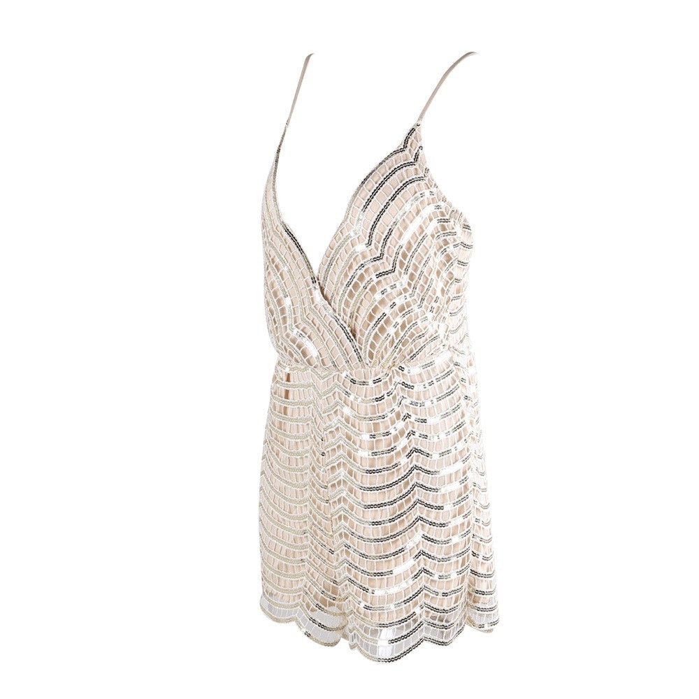 Tuta corta beige con paillettes. - Because I'm Different shop