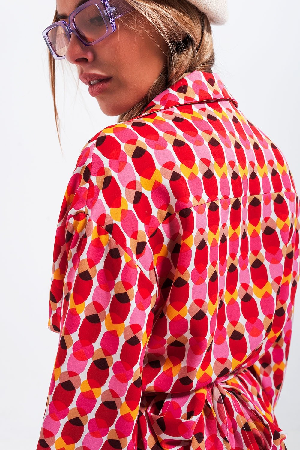 Vestito rosso con bottoni davanti e vita regolabile con cintura stampa - Because I'm Different shop