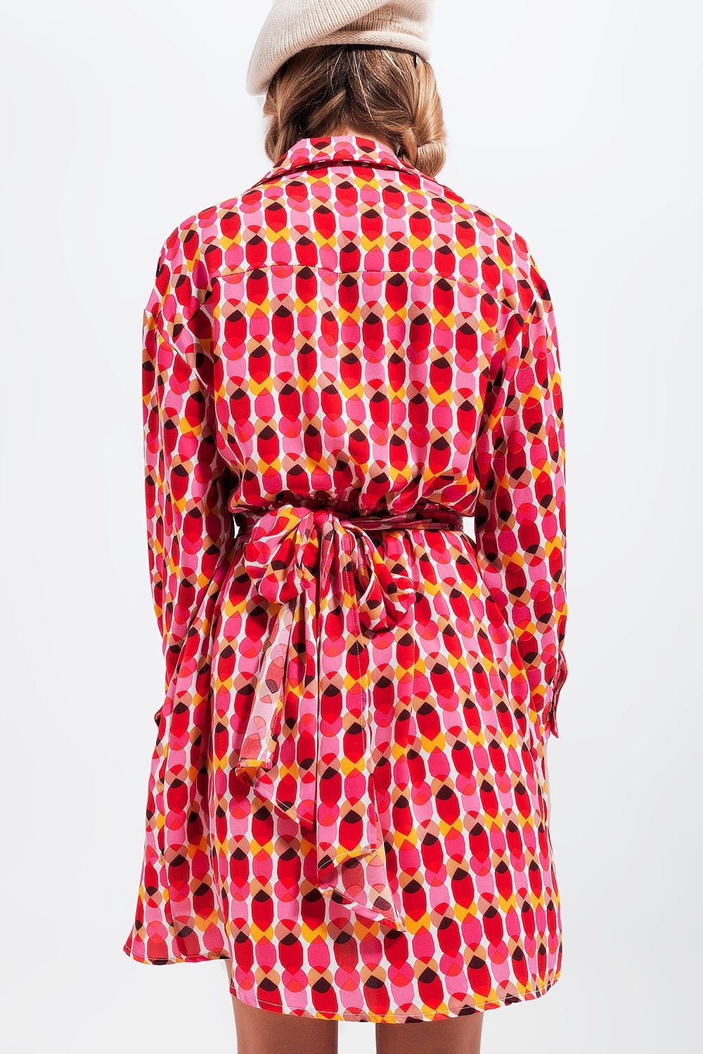 Vestito rosso con bottoni davanti e vita regolabile con cintura stampa - Because I'm Different shop