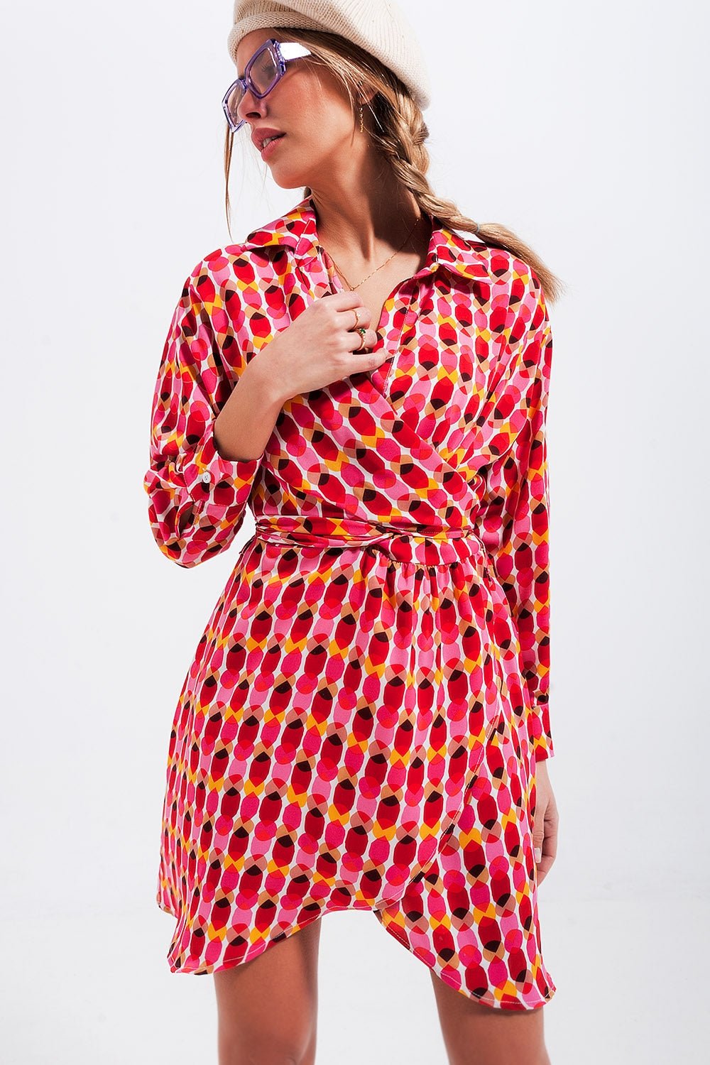 Vestito rosso con bottoni davanti e vita regolabile con cintura stampa - Because I'm Different shop