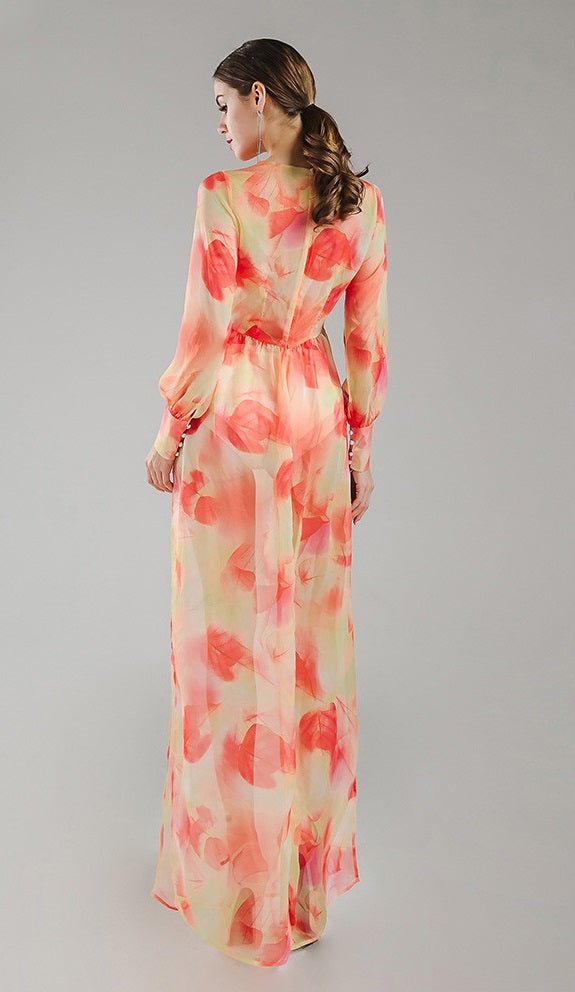 Abito Maxi in Chiffon Arancione con Motivo Floreale - Because I'm Different shop