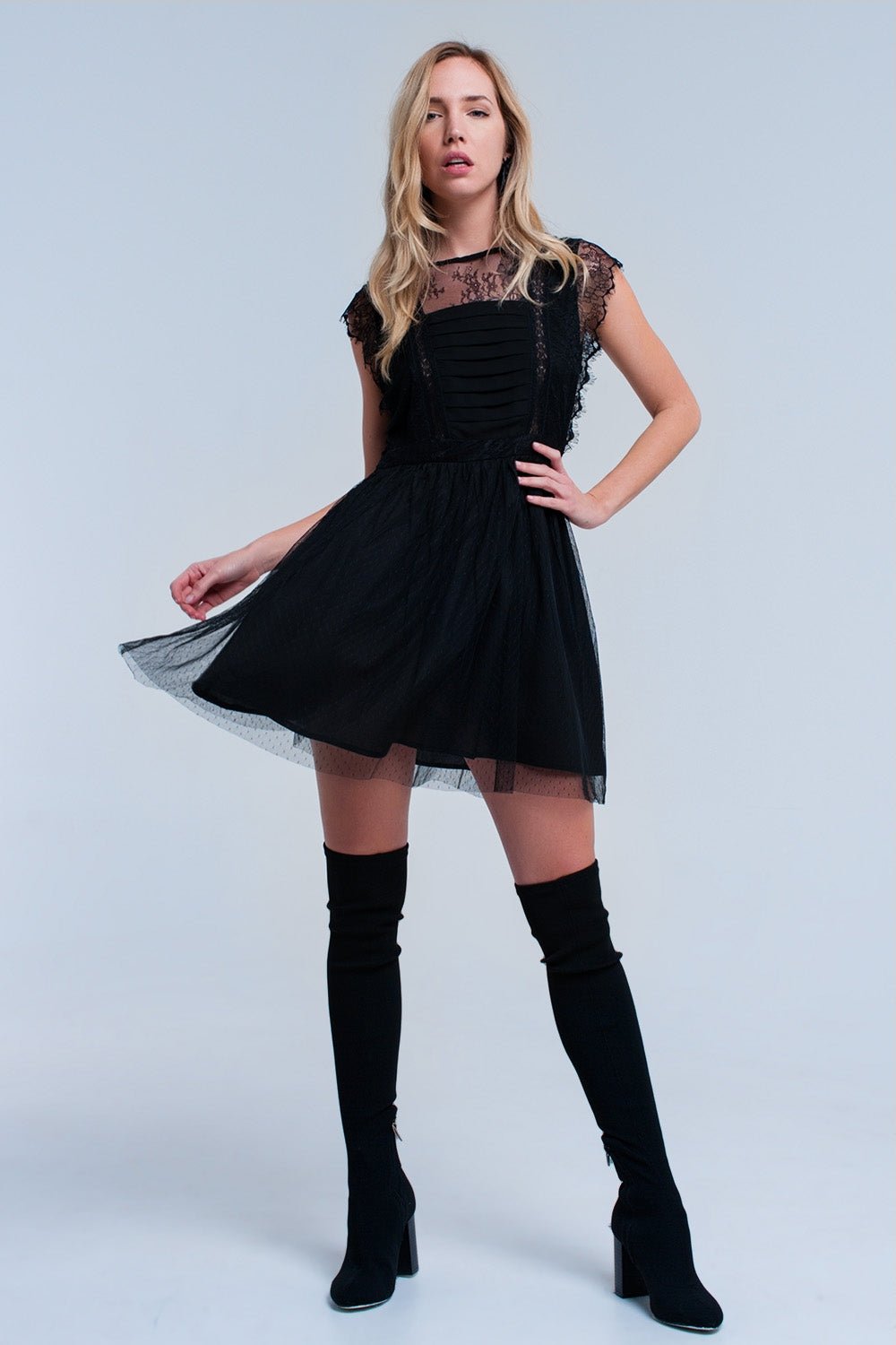 Abito Midi Nero con Pizzo - Because I'm Different shop