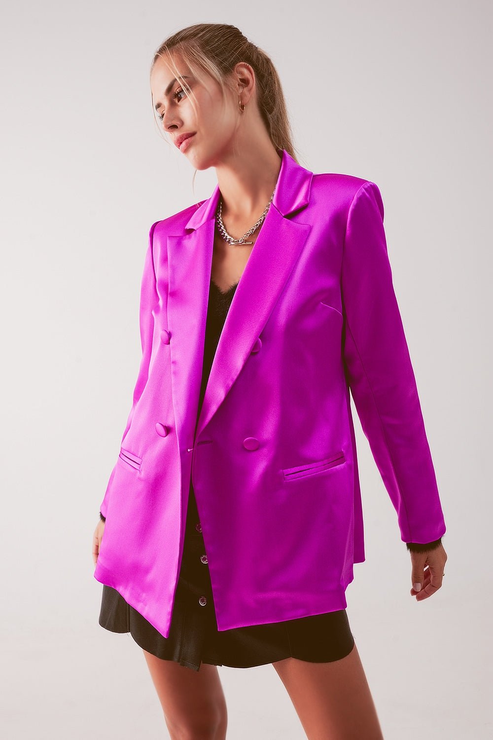 Blazer doppiopetto in satin color fucsia. - Because I'm Different shop