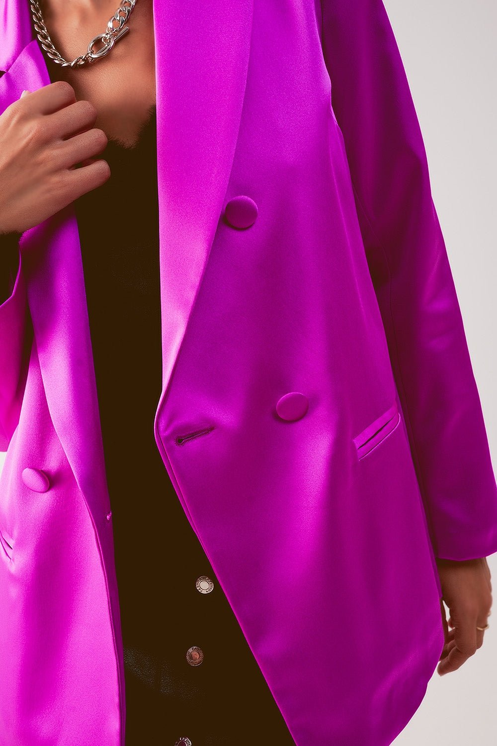 Blazer doppiopetto in satin color fucsia. - Because I'm Different shop