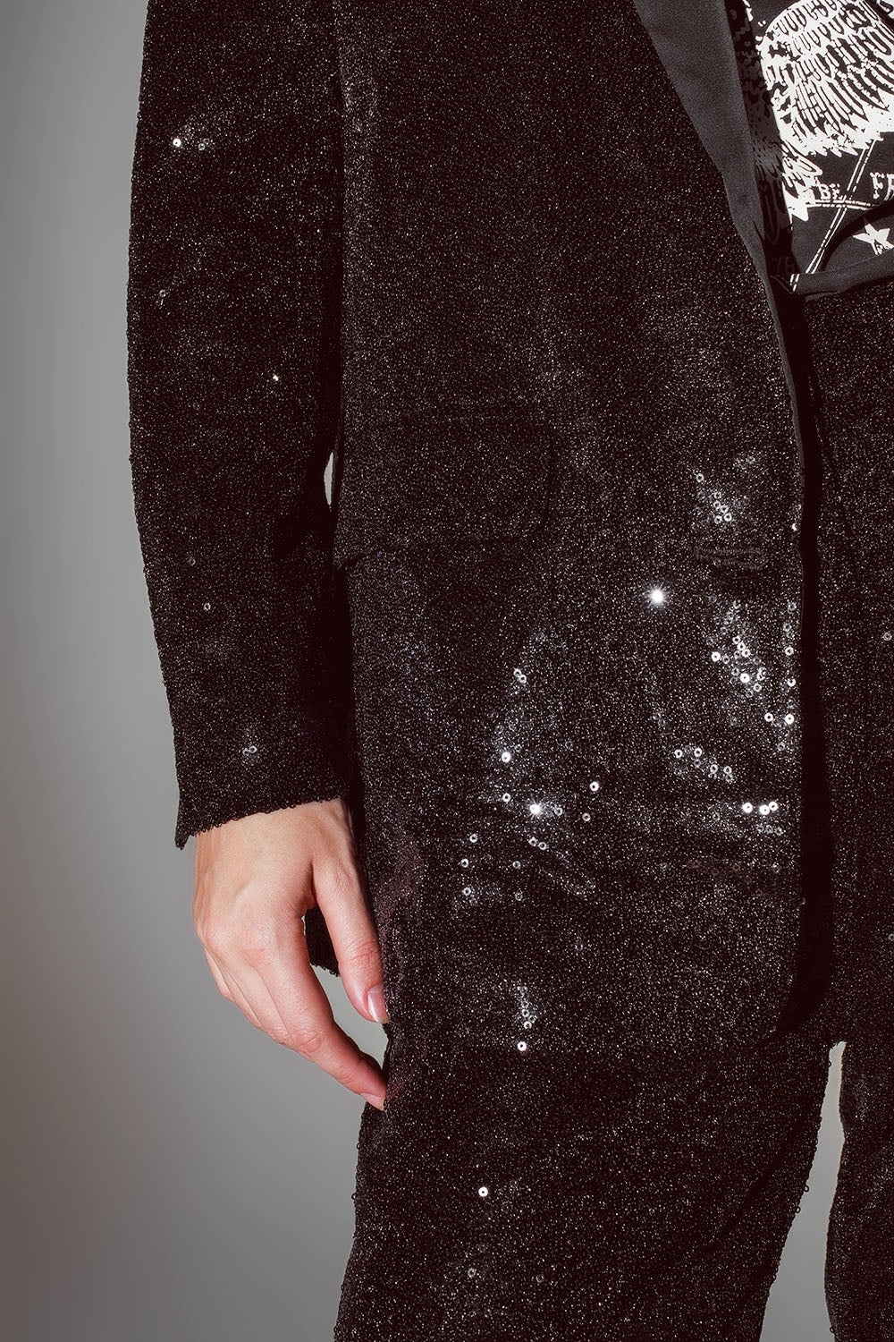 Blazer nero con paillettes in stile smoking - Because I'm Different shop