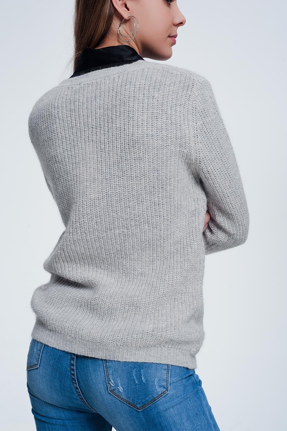 Gray Sweater With Knitted Stripe Detail - Because I'm Different shop