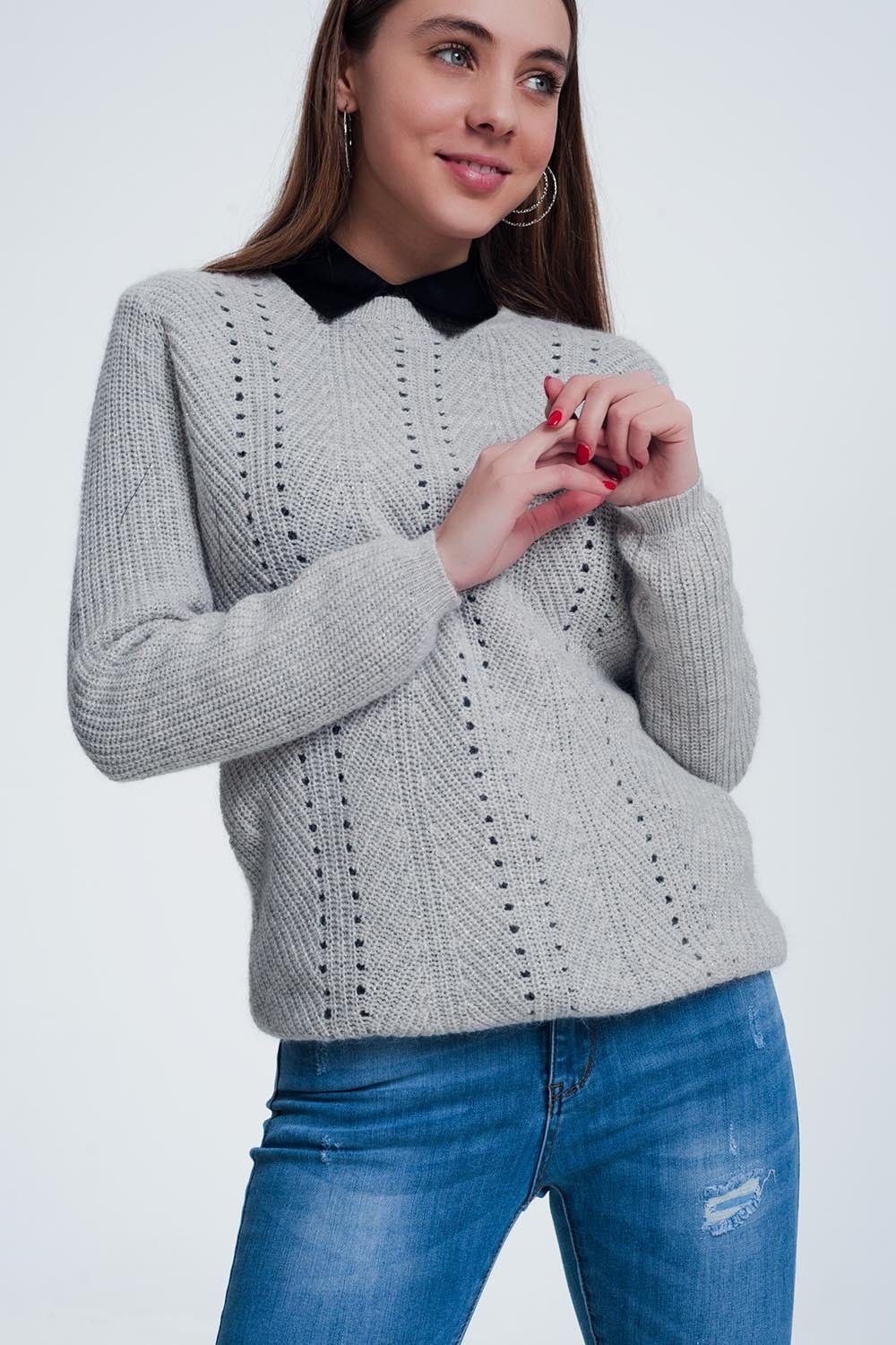 Gray Sweater With Knitted Stripe Detail - Because I'm Different shop