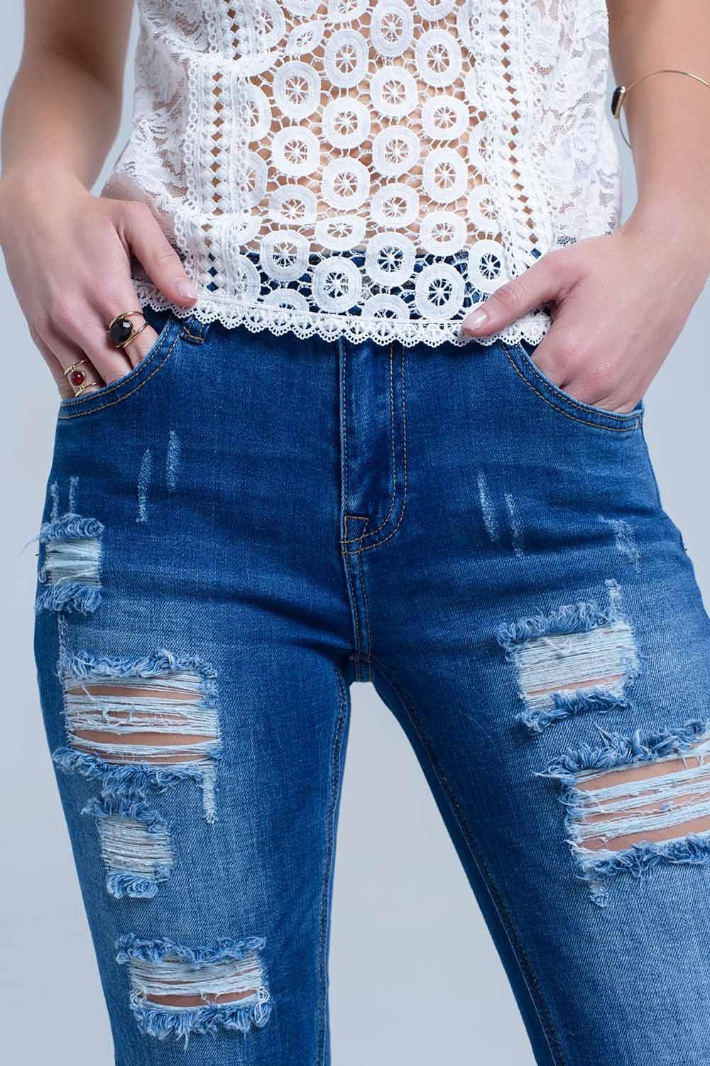 Jeans con strappi e orli a taglio grezzo. - Because I'm Different shop