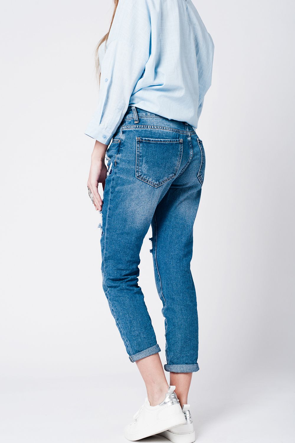 Jeans Mom Fit Lavaggio Blu con Ricamo Uccelli - Because I'm Different shop