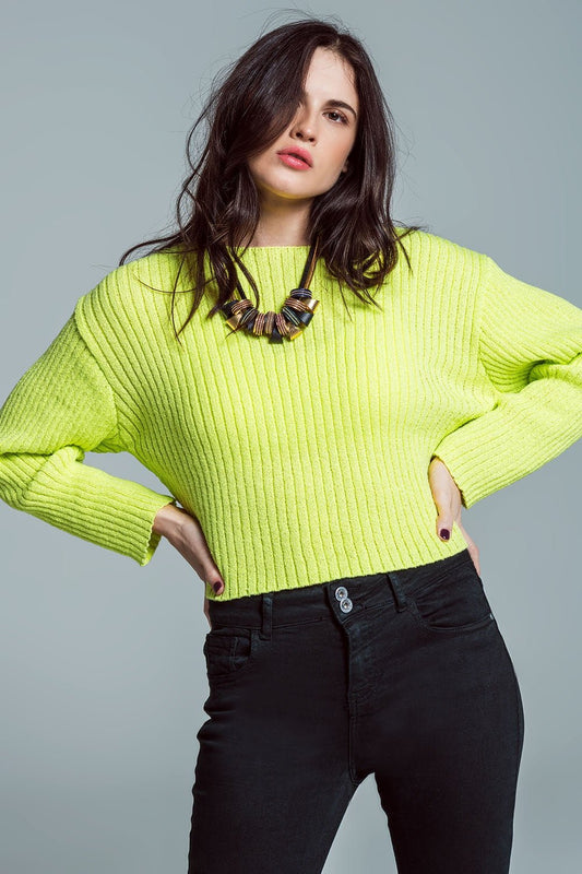 Maglione a Coste con Scollo Barchetta Relaxed in Verde Lime - Because I'm Different shop