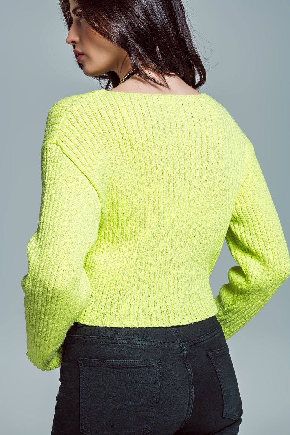 Maglione a Coste con Scollo Barchetta Relaxed in Verde Lime - Because I'm Different shop