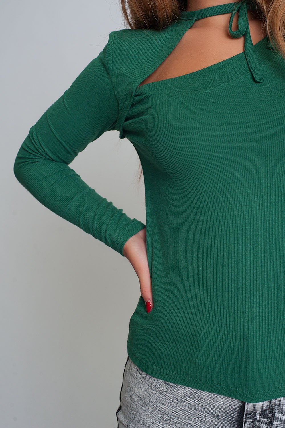 Maglione con Collo Asimmetrico in Verde - Because I'm Different shop