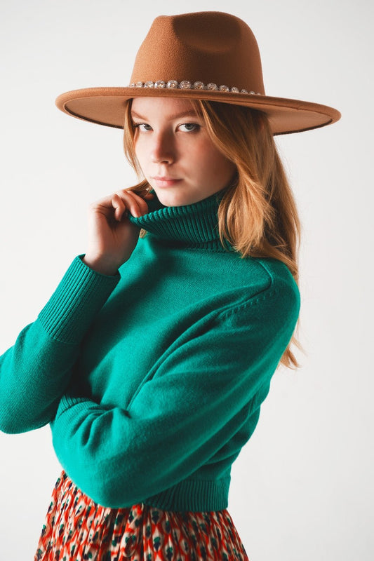 Maglione Cropped con Collo Alto in Verde - Because I'm Different shop