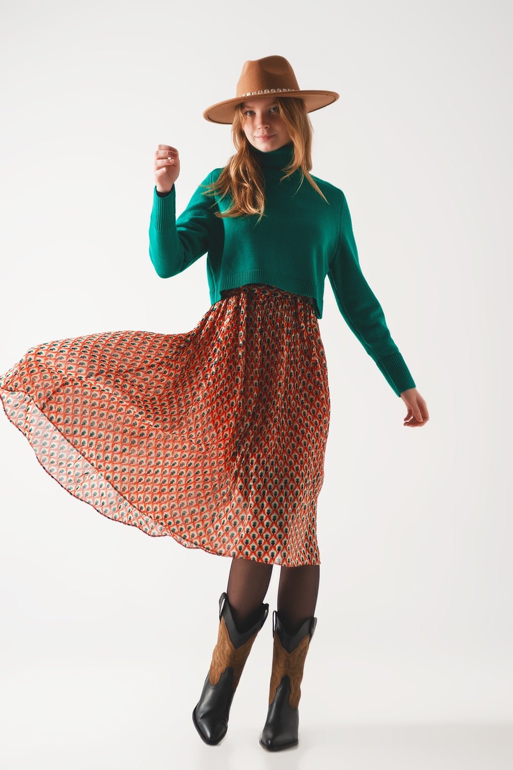 Maglione Cropped con Collo Alto in Verde - Because I'm Different shop