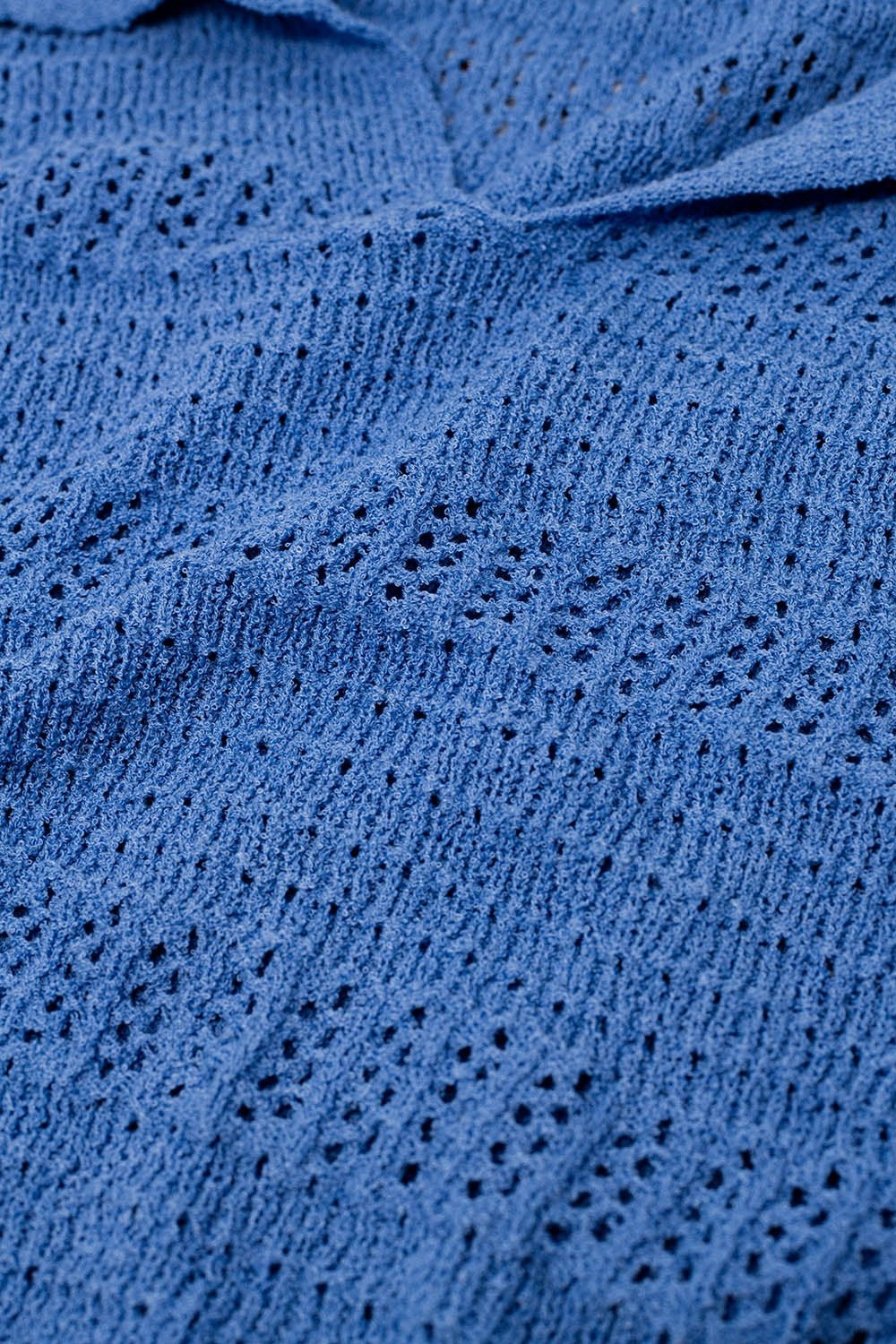 Maglione in Crochet a V con Collo Polo in Blu - Because I'm Different shop