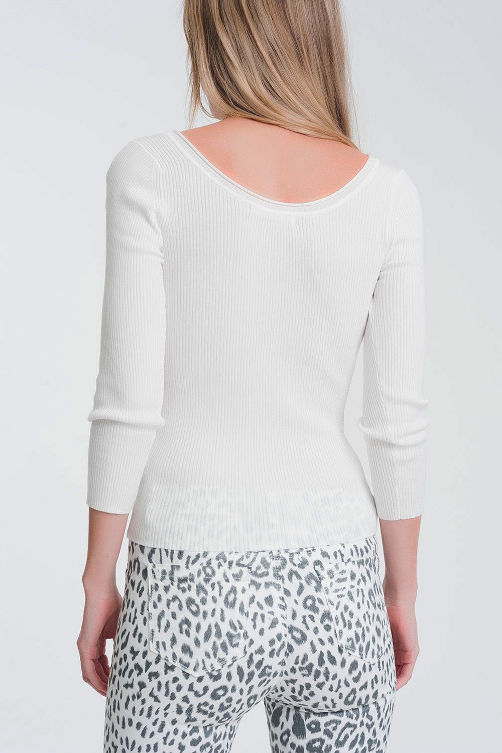 Maglione in Maglia Bianco con Scollo Ampio - Because I'm Different shop