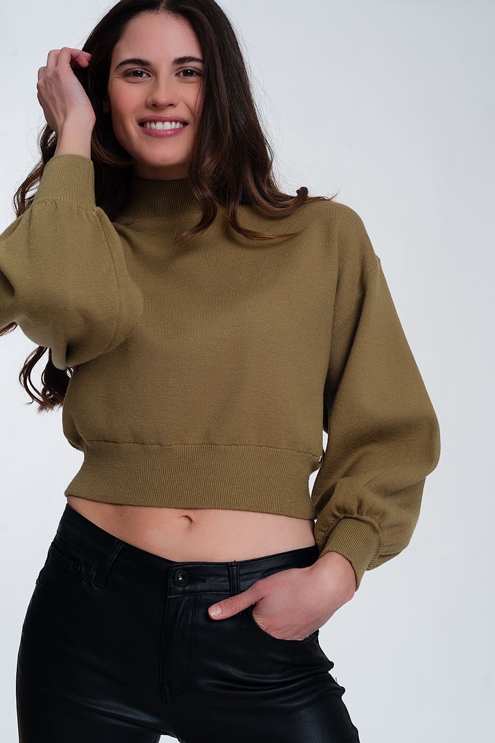 Neck Crop Jumper in Green - Because I'm Different shop