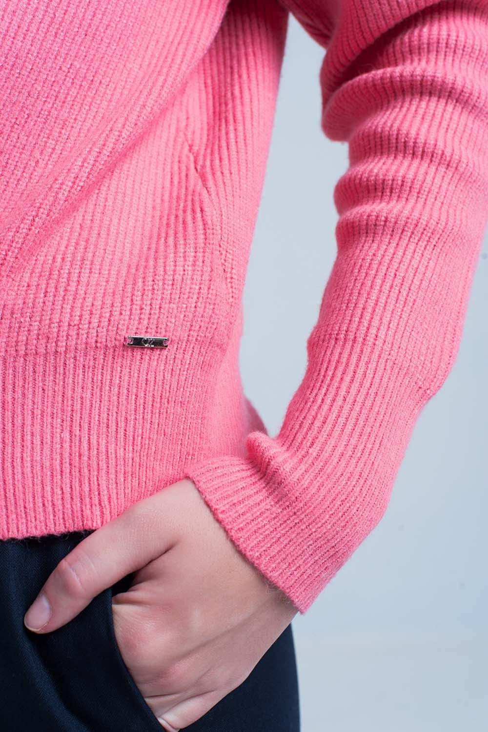 Pink Textured Sweater With Round Neck - Because I'm Different shop