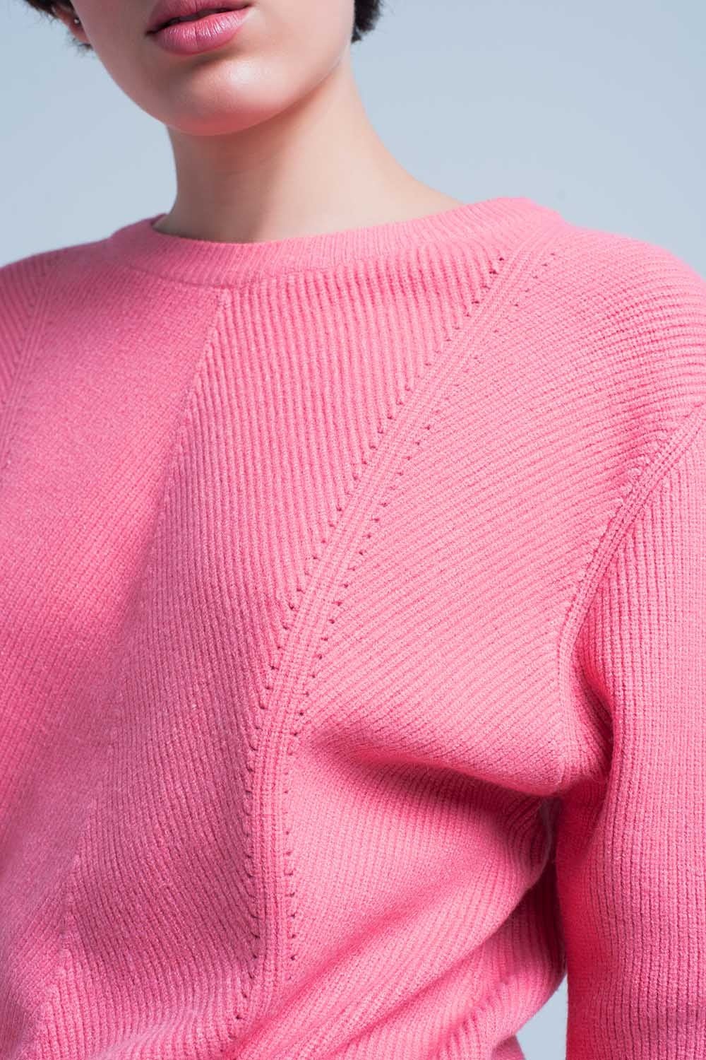 Pink Textured Sweater With Round Neck - Because I'm Different shop