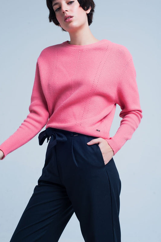 Pink Textured Sweater With Round Neck - Because I'm Different shop