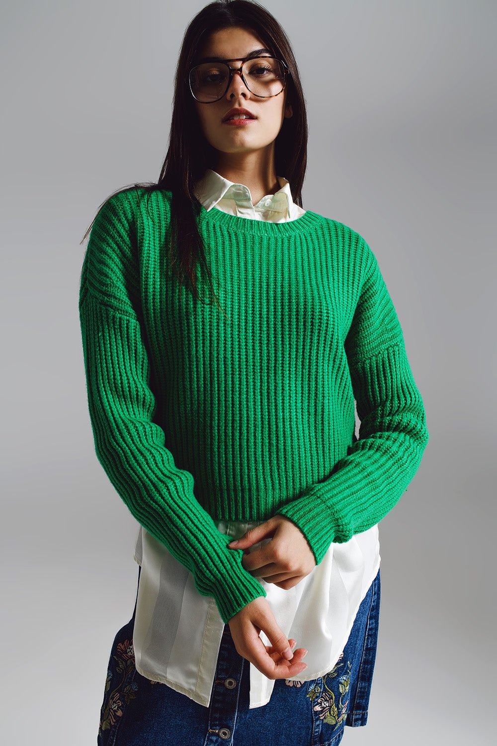 Relaxed Waffle Knit Jumper in Bright Green - Because I'm Different shop