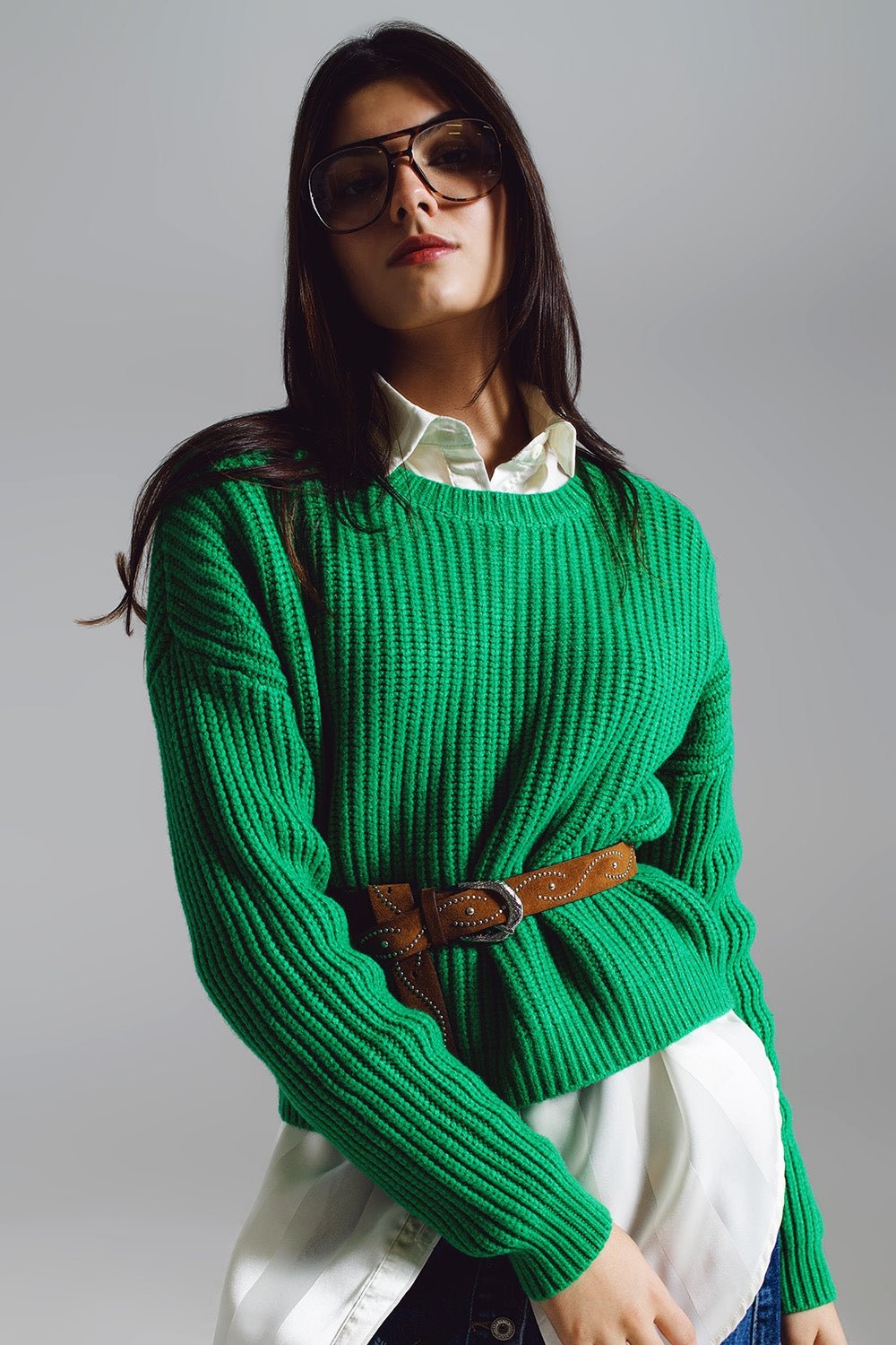 Relaxed Waffle Knit Jumper in Bright Green - Because I'm Different shop