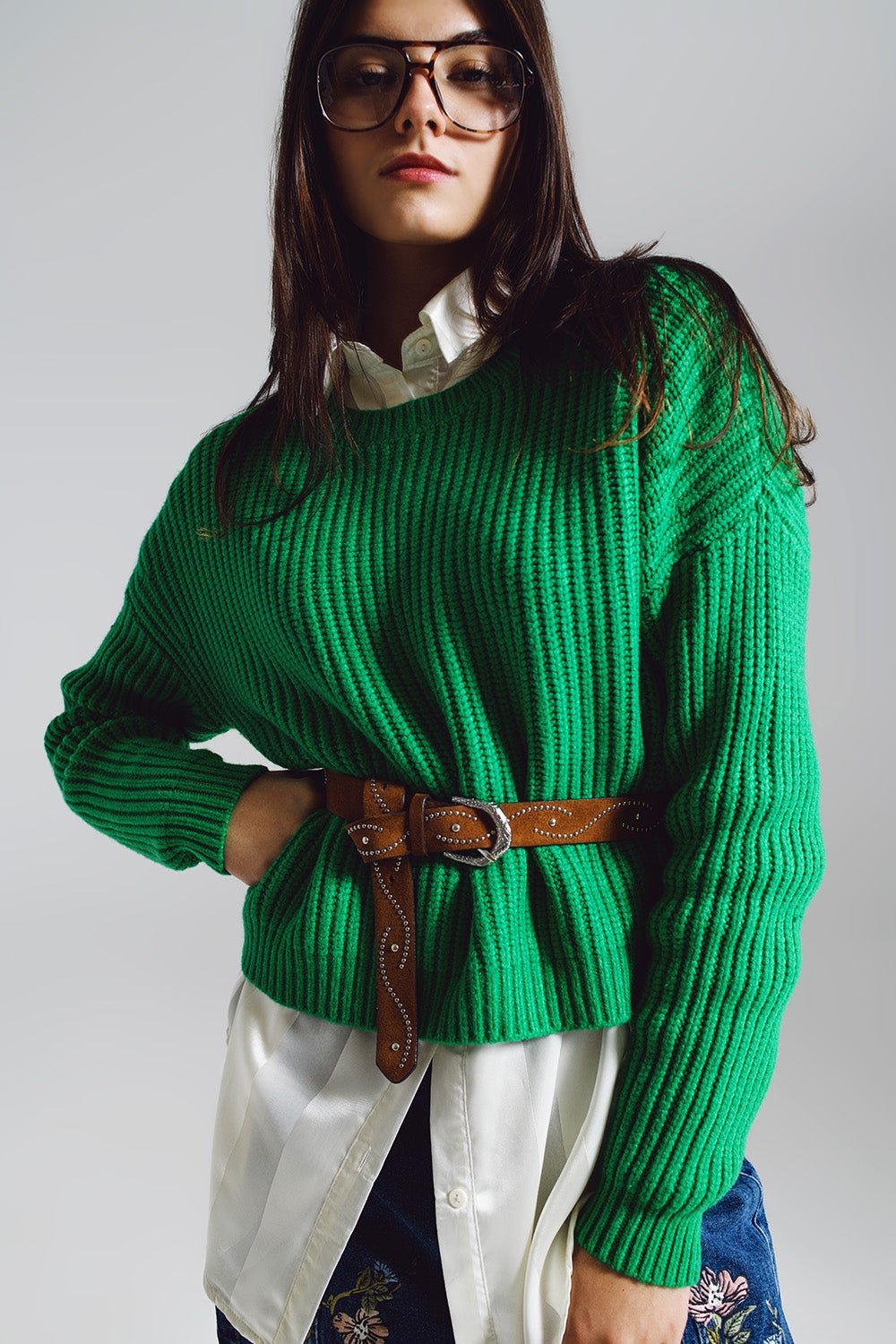 Relaxed Waffle Knit Jumper in Bright Green - Because I'm Different shop