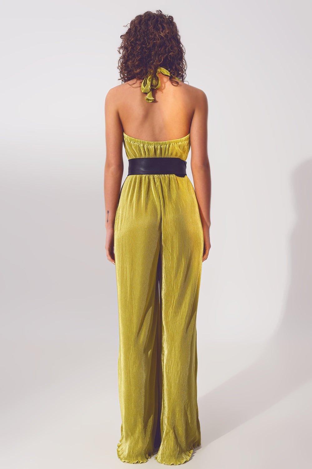 Tuta Maxi a Pieghe con Collo Allacciato in Raso di Colore Verde - Because I'm Different shop